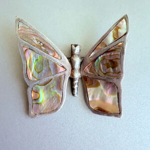 Abalone Inlay BIG 1.5" Butterfly Sterling Silver 925 Mexico Pin Brooch VTG